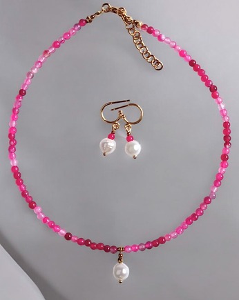RAZEM TANIEJ! naszyjnik & kolczyki : fuchsia & pearl collection, kaktusia