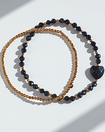 Komplet granatowo-złoty : bransoletki z serduszkami : na prezent, kaktusia