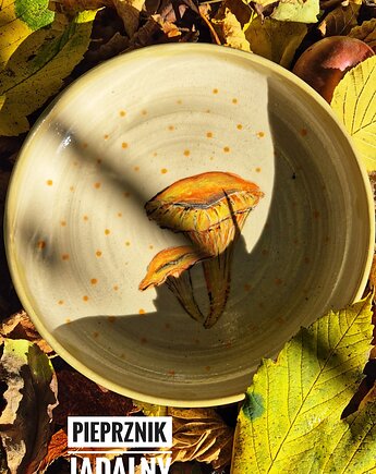 Kurka Talerz Głeboki na owsiankę, Pieprznik Jadalny, Talerz ilustrowany Grzyb, Fiona Ceramics