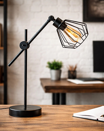 Czarna lampka biurkowa z regulowanym ramieniem MUBI LOFT w stylu loft, lampy loftowe LYSNE LOFT