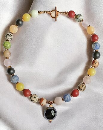 UNIKATOWY naszyjnik : matowe kamienie z ogromną kulą onyksu, kaktusia