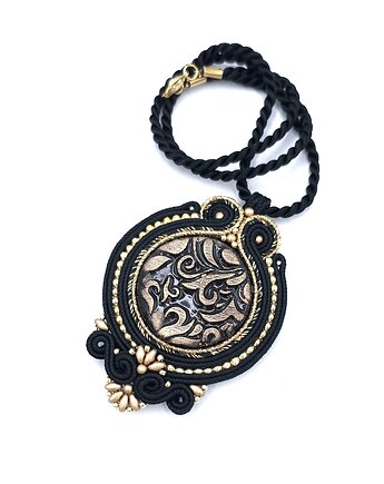 Wisiorek sutasz złoto czarny Aurelia naszyjnik romantyczny elegancki, Katrina Rossa