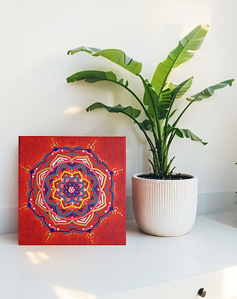Mandala na prezent  ręcznie malowana Serce Ognia i Światła M051, Barwny Zakątek