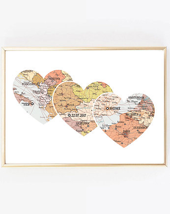 Plakat Personalizowana mapa serca 3 lokalizacje, wejustlikeprints