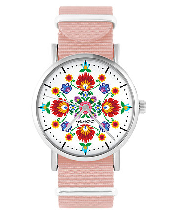 Zegarek - Folkowa mandala - brzoskwiniowy róż, yenoo