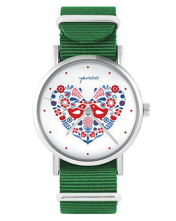 Zegarek - Ptaszki folkowe - zielony, nylonowy, yenoo