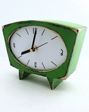 Cichy zegar drewniany zielony, Clock Wood Studio
