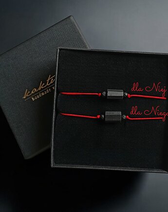 Komplet dla pary : ochronne bransoletki - czarny turmalin : czerwony sznurek, kaktusia