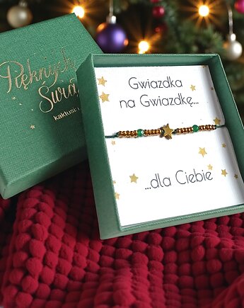 Świąteczna bransoletka - pomysł na prezent - świąteczne pudełko - ZIELONA1, kaktusia