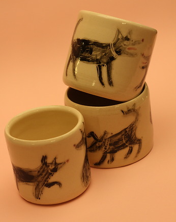 OUTLET Czarka w pieski, ceramika ręcznie robiona, zabawne pieski, Lvvia ceramics