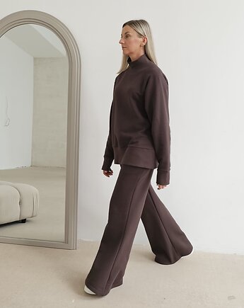 Kanani komplet spodnie dzwony i bluza z golfem czekoladowy, Ablush