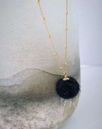 FLUFFY BLACK- naszyjnik z pomponem srebro złocone, ISSI Jewelry