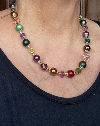 Vintage style efektowny naszyjnik z pereł i  kryształów, handmade, Galeria Limart