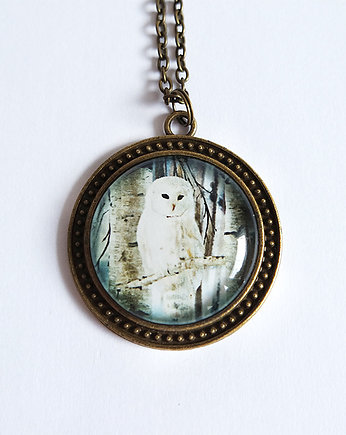 Medalion, naszyjnik - Biała sowa - duży, brąz, yenoo