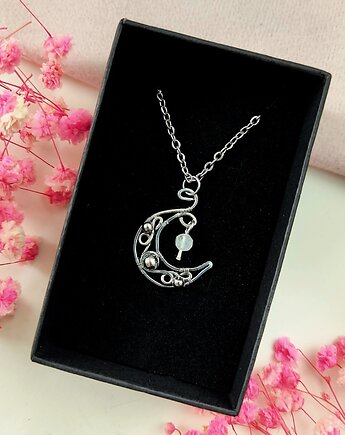 Naszyjnik Kamień Księżycowy Księżyc stal chirurgiczna wisiorek handmade, byNostawen