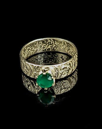 Pierścionek srebrna kora z wiosennym agatem, Pracownia Neores