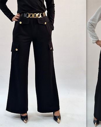 Szerokie czarne  spodnie palazzo z kieszeniami  r 36-56, MC Fashion