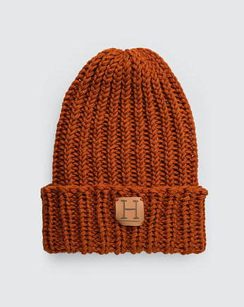 Czapka beanie z wełny merynosa handmade POMARAŃ, HisOutfit