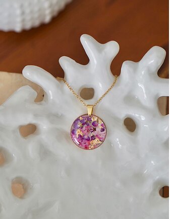 Naszyjnik z różowymi i fioletowymi kwiatkami, ANKO rekodzielo