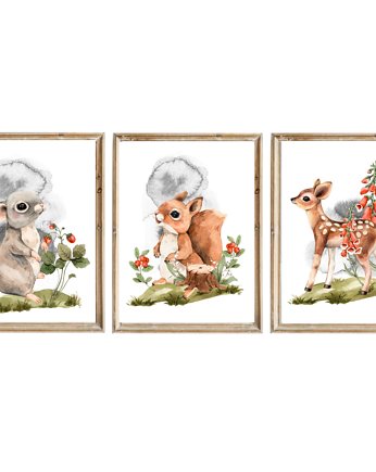 Zestaw 3 plakatów obrazków  Little Animals 1 A3 PZ, Bajkowe Wnetrza
