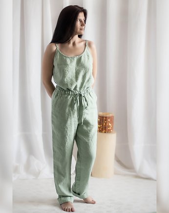 Lniany zestaw: spodnie + top / naturalny len, Linen State
