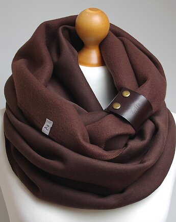 Duży gruby zimowy komin damski, KOMIN oversize z zapinką skórzaną, Pracownia Rękodzieła Zolla