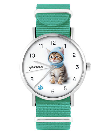 Zegarek - Kotek - turkusowy, nylonowy