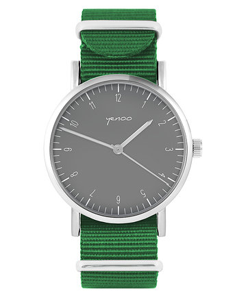 Zegarek - Simple szary - zielony, nylonowy, yenoo