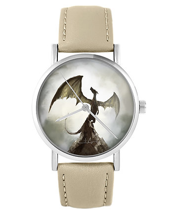 Zegarek yenoo - Smok cienia - skórzany, beżowy, OSOBY - Prezent dla chłopaka na urodziny