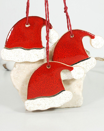 Ceramiczne czapeczki Mikołaja ozdoby ceramiczne, 10FingersArt