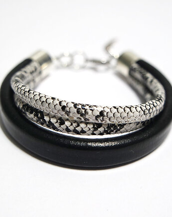 Bransoletka skórzana, wężowa - unisex, czarna, biała, yenoo