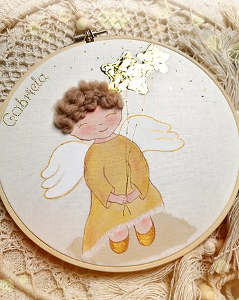 Obrazek z aniołem, pamiątka na chrzest roczek narodziny dziecka, gingerolla
