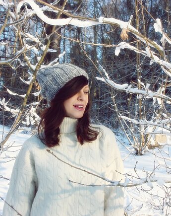 Szara czapka beanie z wełną melanż, Mademoiselle Patrini