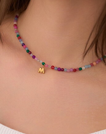 Choker z kolorowych jadeitów i literką A, K, M, S- stal szlachetna pozłacana, Coccola JEWELLERY