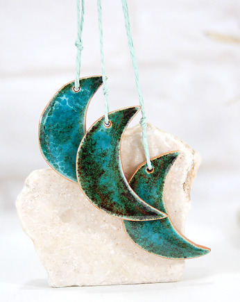 Turkusowe  księżyce - boho ozdoba ceramiczna, 10FingersArt