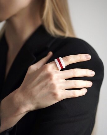 Pierścionek HONOUR biało-czerwony, ZY.JEWELLERY