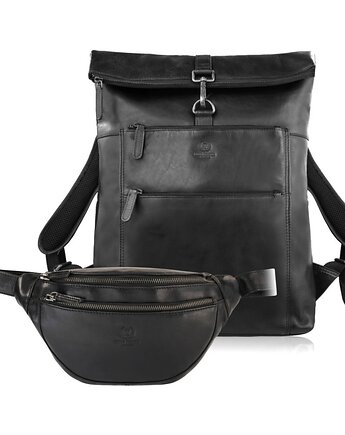 Plecak skórzany SL-02-BL i saszetka nerka męska SL-04-BL zestaw prezentowy ZU, Paolo Peruzzi