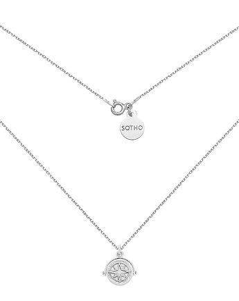 Srebrny obrotowy dwustronny naszyjnik z górami i różą wiatrów, SOTHO