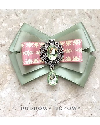 Delikatna zielona Brosza z Różem NEW, Pudrowy Różowy