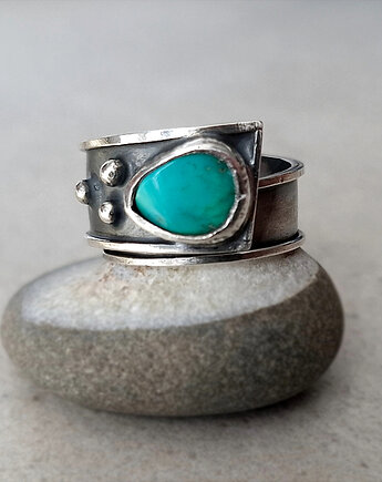 Blue dot I srebrny pierścionek z turkusem, MIECHUNKA