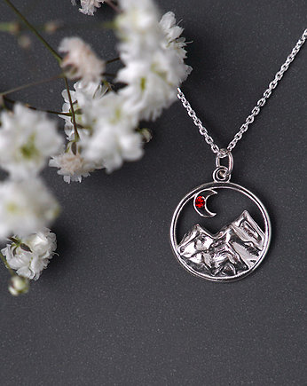 Srebrny naszyjnik górski - czerwony kryształek, Szkatułka Emi