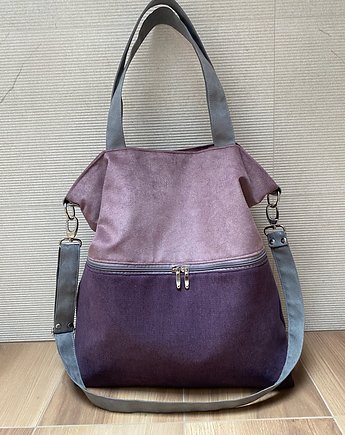 Duża torba z zapinaną kieszenią - wrzos, fiolet, szary, PRACOWNIA 166
