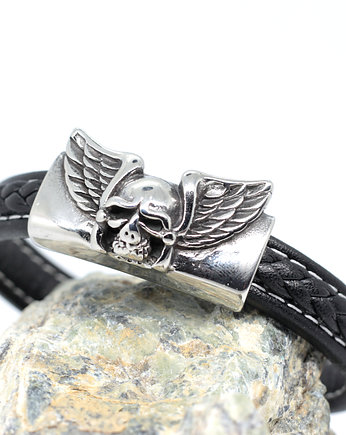 Męska bransoleta skórzana czaszka i skrzydła, Kociokwik Jewelry