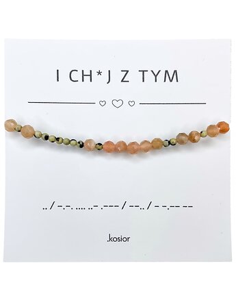 Bransoletka z alfabetem Morse Jaspis dalmatyński, Słoneczny, karolina kosior