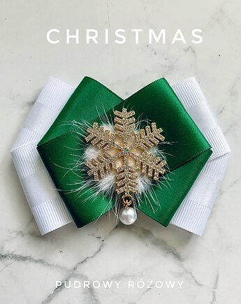 Brosza ze śnieżynką gwiazdką z puszkiem  Mikołajki Święta, Pudrowy Różowy