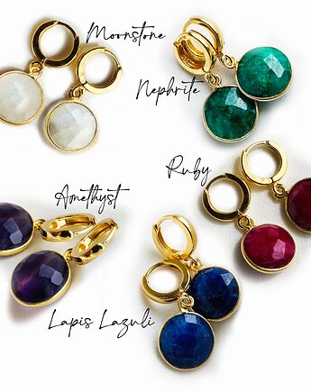 Kolczyki z kamieniami, srebro pozłacane