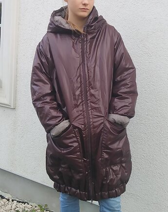 Ciepła lekka kurtka brązowa impregnowana z kapturem na suwak, soie star