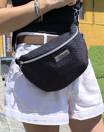 Czarna nerka  pleciony materiał boho na ramię, Made by Joan