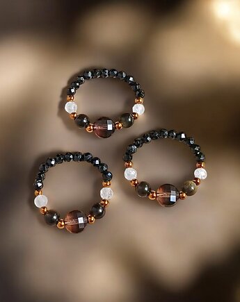 OCHRONA : pierścionek - turmalin, obsydian, kwarc dymny, kryształ górski, kaktusia