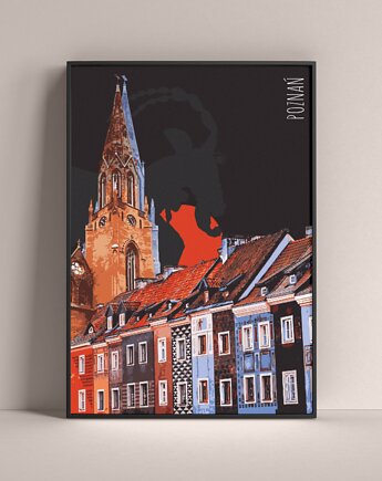 Poznań - autorski plakat, kolorowy kolaż, miasto. Na ścianę, do salonu, staron grafika